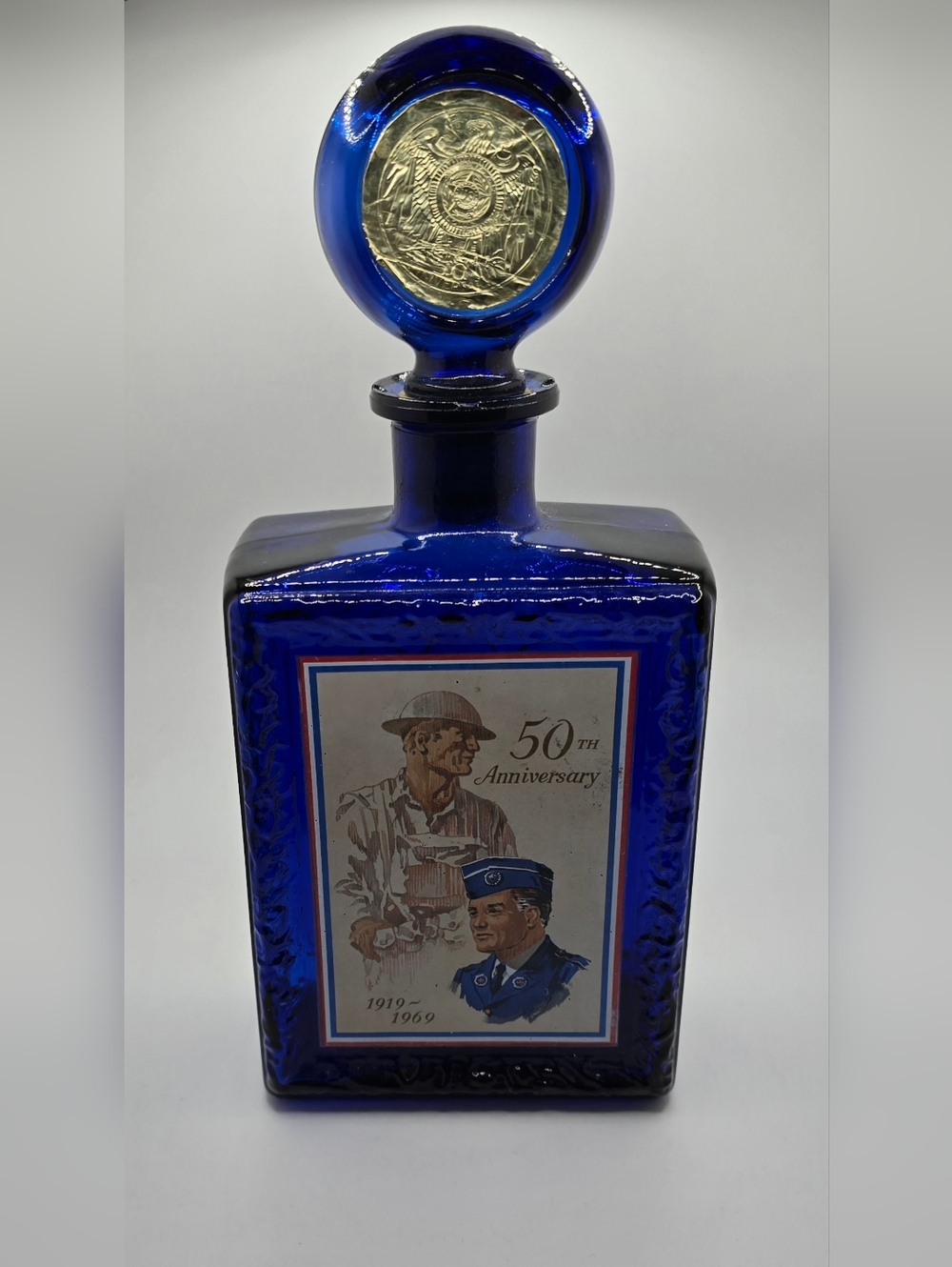 Cobalt Blue American Legion 50th Anniversary 1919 - 1969 Decanter by J.W. Dant